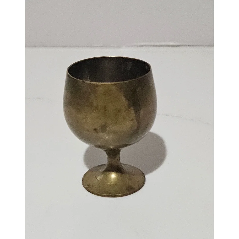 Vintage Brass Mini Goblet Chalice Made in India Decorative Small Cup Patina